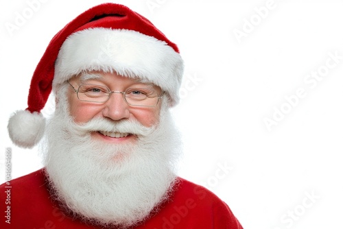 Closeup of smiling Santa Claus , isolated on white background.