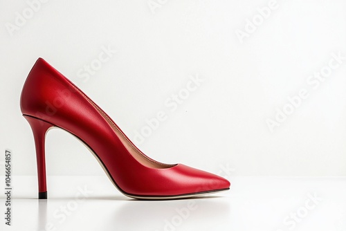 Closeup of red high heeled shoe isolated on white background.