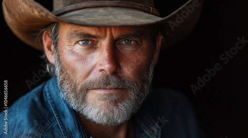 American man with a cowboy hat, looking confident