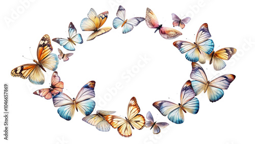 Delicate butterflies flying together in beautiful circular arrangement