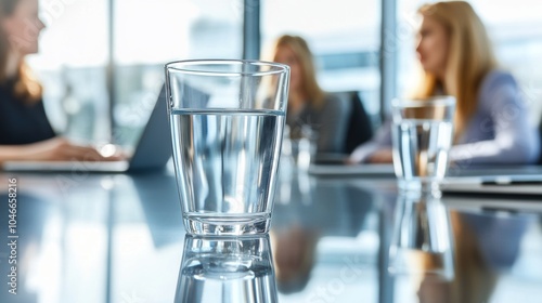 Glass of Water on Desk.