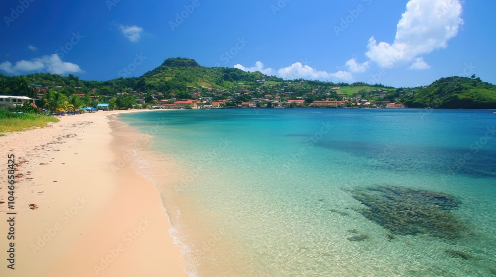 Grenada. Grand Mal Bay: A Tropical Paradise with Virgin Sand Beaches and Stunning Views Grenada. Grand Mal Bay: A Tropical Paradise with Virgin Sand Beaches and Stunning Views