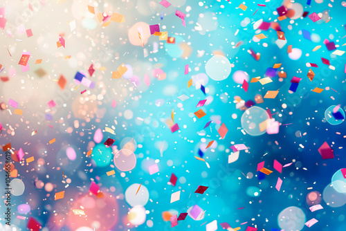 Abstract template explosion of confetti on colored background. Concept for holidays, advertising banners and invitations