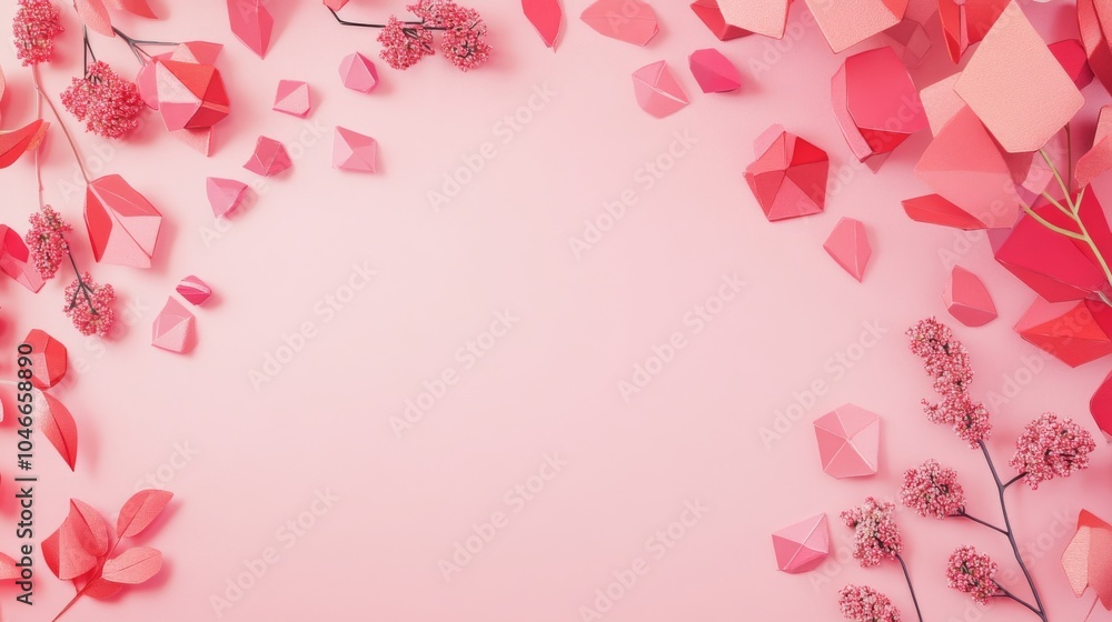 Photo of, Pink background with mosaic geometric shapes for design, banner template Photo of, Pink background with mosaic geometric shapes for design, banner template