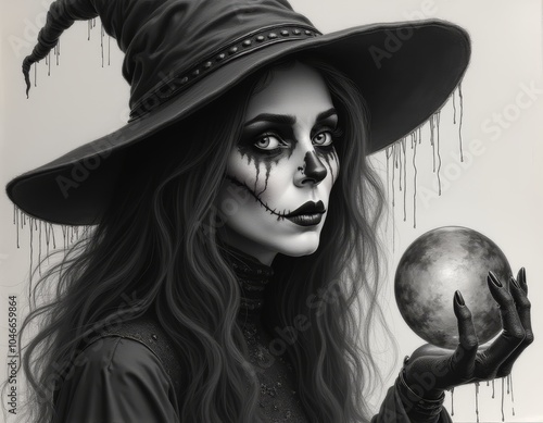 Witch and magic crystal bal...