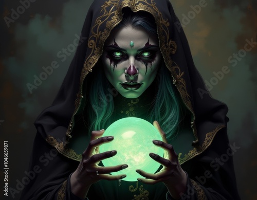 Witch and magic crystal bal...
