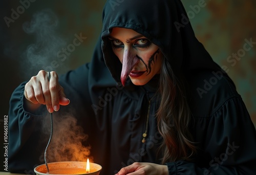 Ugly witch with long nose m...
