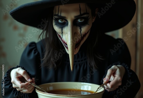 Ugly witch with long nose m...