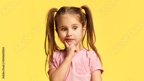 Canvas Print Girl thoughtfully touches her chin, deep in contemplation