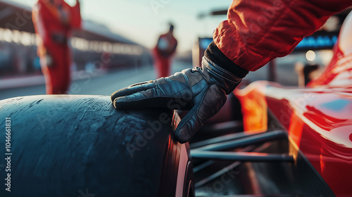 Pit Crew Hands Adjusting Car's Front Wing
