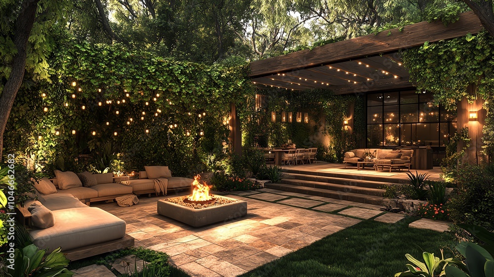 Cozy outdoor living space with fire pit Cozy outdoor living space with fire pit