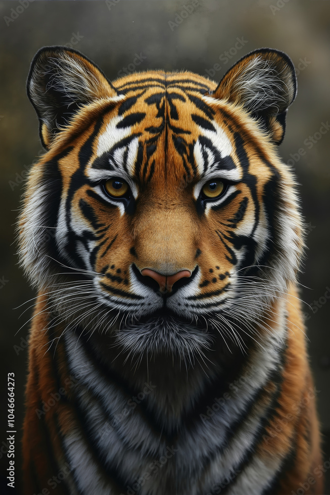 Fototapeta premium A close up of a tiger's face with yellow eyes