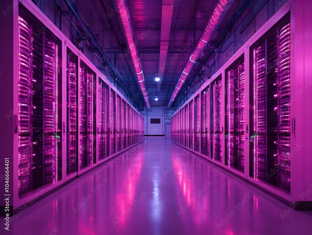 Fototapeta premium Vast Futuristic Data Center of a Genetic Bank with Towering Cryogenic Storage Chambers