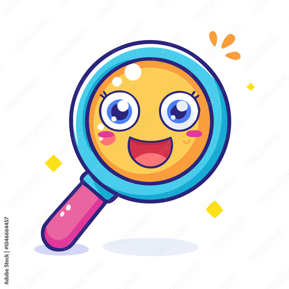 Cute Magnifying Glass with Smiling Face Cute Magnifying Glass with Smiling Face