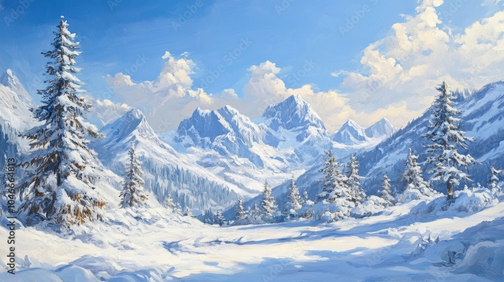 Serene Winter Landscape with Snow-Capped Mountains Serene Winter Landscape with Snow-Capped Mountains