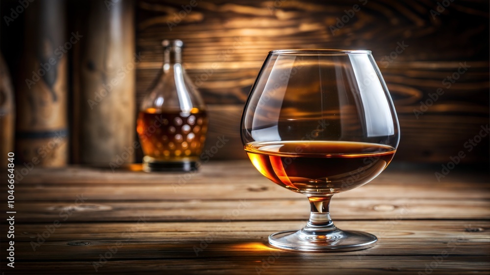 Brandy snifter elegantly placed on a rustic wooden background, exuding warmth and sophistication. Brandy snifter elegantly placed on a rustic wooden background, exuding warmth and sophistication.