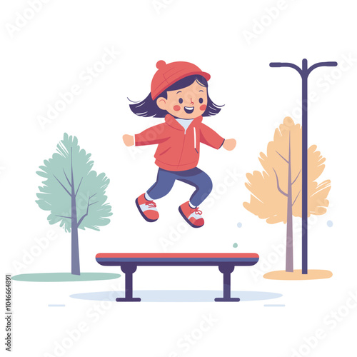 A child bouncing on a pogo stick in the driveway