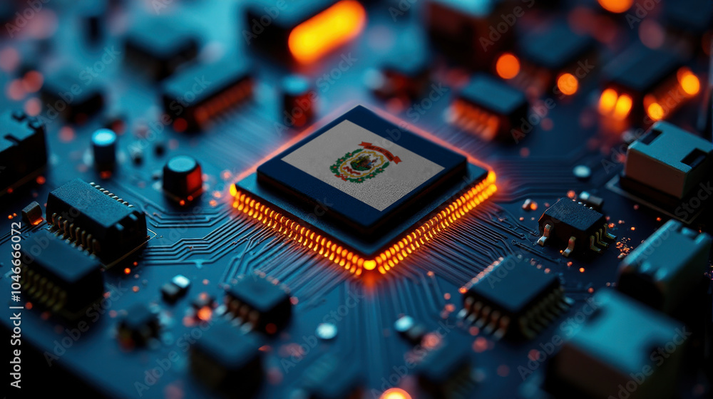 A microprocessor with the West Virginia flag is embedded on a circuit board, highlighted by glowing lights, showcasing influence in global semiconductor and computing technology. A microprocessor with the West Virginia flag is embedded on a circuit board, highlighted by glowing lights, showcasing influence in global semiconductor and computing technology.