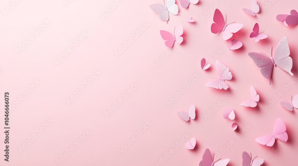 Photo of, Pink background with overlapping hearts and butterflies for design, banner template Photo of, Pink background with overlapping hearts and butterflies for design, banner template