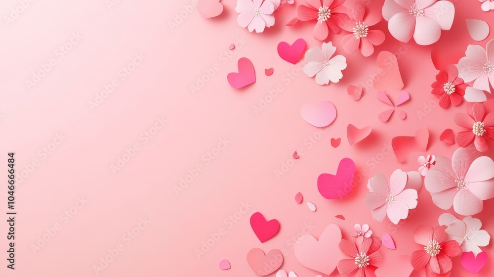 Photo of, Pink background with overlapping hearts and flowers for design, banner template Photo of, Pink background with overlapping hearts and flowers for design, banner template
