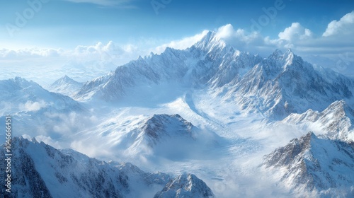 A panoramic view of a snow-covered mountain range.