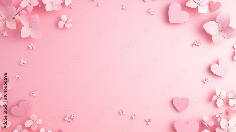 Photo of, Pink background with overlapping hearts and flowers for design, banner template Photo of, Pink background with overlapping hearts and flowers for design, banner template