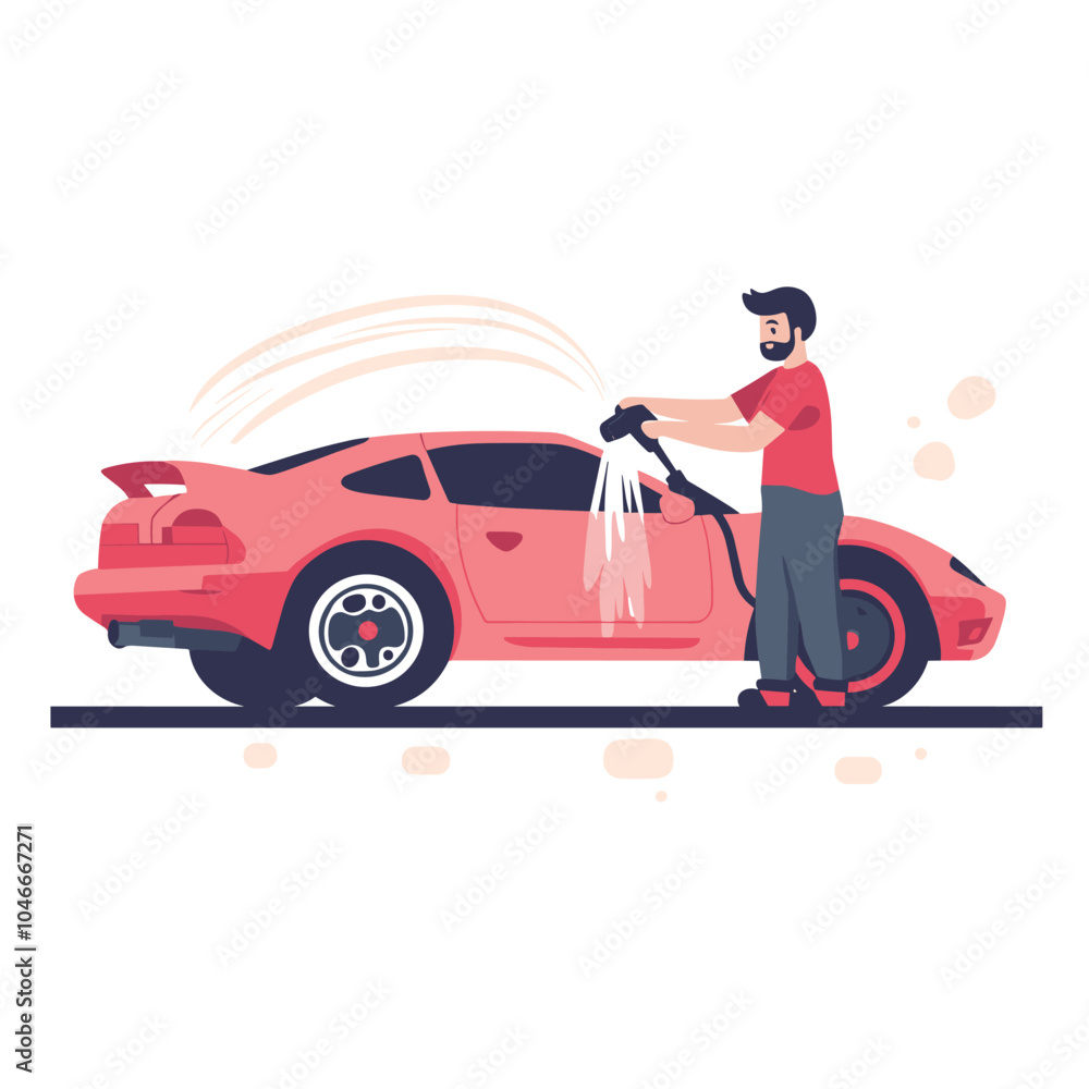A man washing a car with a hose A man washing a car with a hose