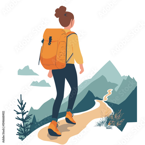 A woman hiking up a mountain trail with a backpack