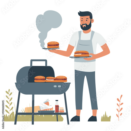 A man grilling burgers at a backyard barbecue