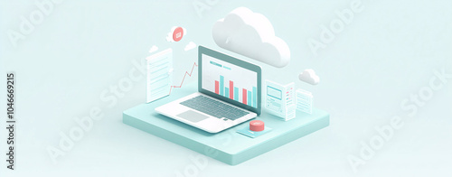 Digital Laptop with Data Analysis Charts