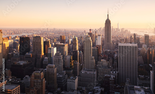 New York skyline at sunset, USA.