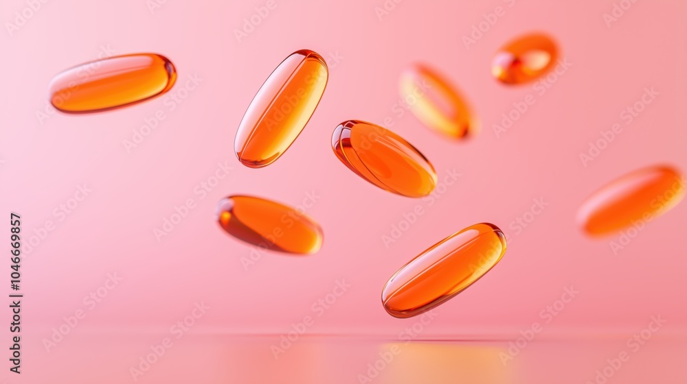 Floating Oil Capsules on Glossy Gradient Background
