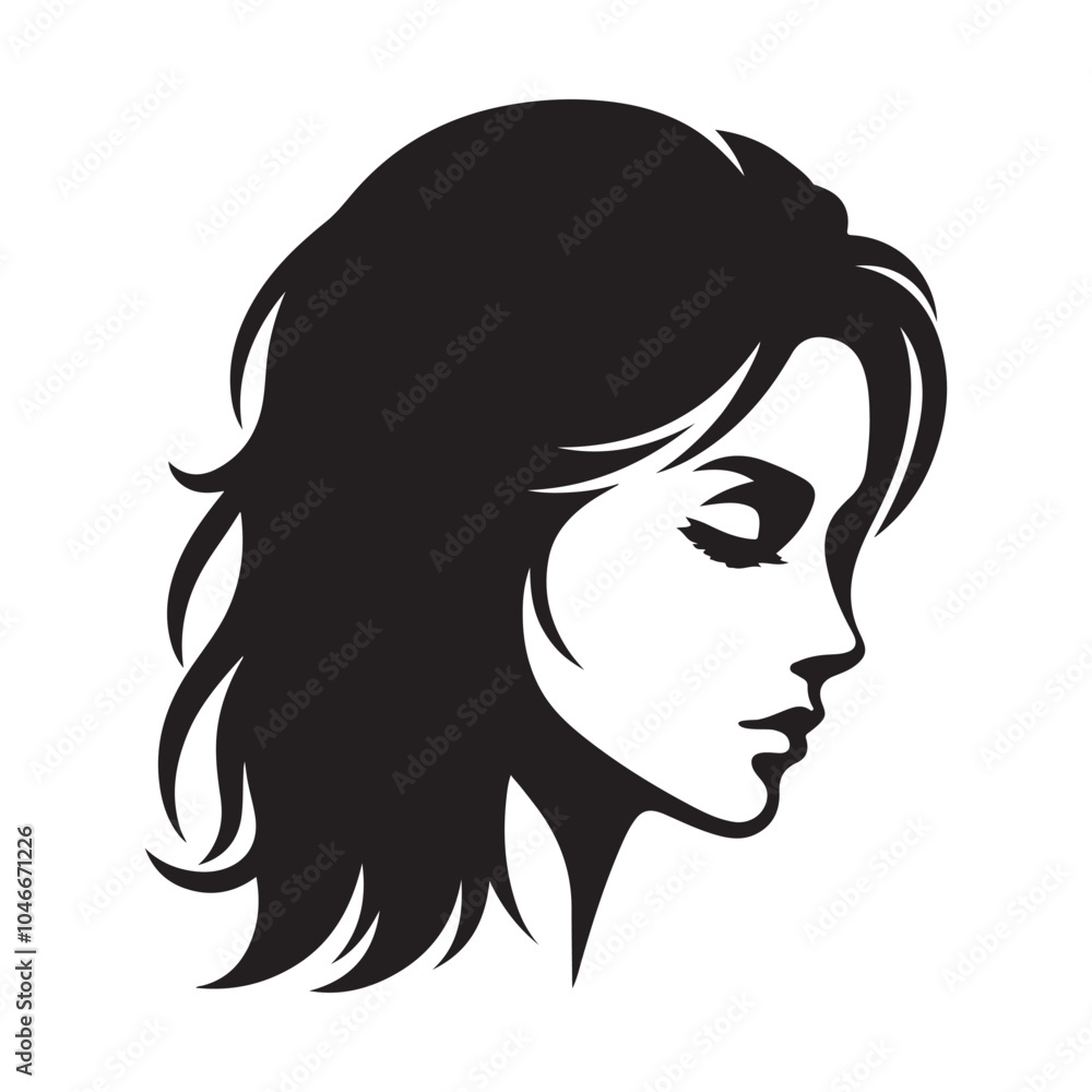 Beautiful, girl face vector, girl hairstyle, hairstyle vector, Silhouette Vector Illustration on White Background Beautiful, girl face vector, girl hairstyle, hairstyle vector, Silhouette Vector Illustration on White Background