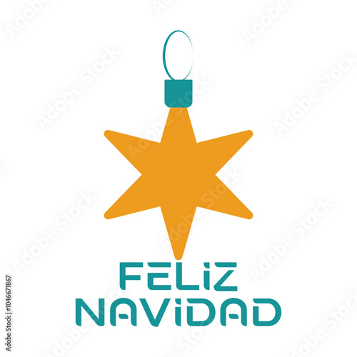 Feliz Navidad Happy Christmas in Spanish Yellow star Christmas toy and phrase