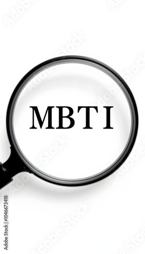 MBTI acronym through magnifying glass. Psychology typology test. High quality photo with white shades, png photo