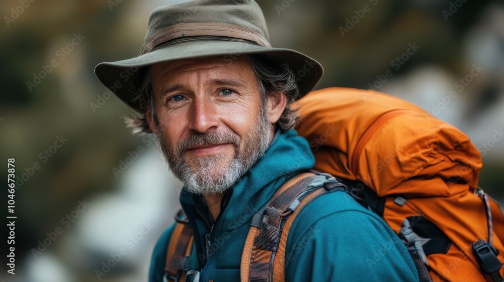 Fototapeta premium Australian man with mountain climbing gear, looking rugged