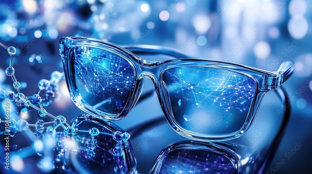High-Tech Smart Glasses Reflecting Digital Data High-Tech Smart Glasses Reflecting Digital Data