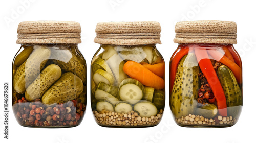 Tangy treasures, a trio of jars brimming with pickled vegetable delights three photo