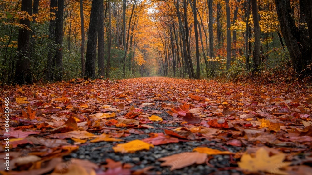 Fototapeta premium Forest trail with a carpet of leaves