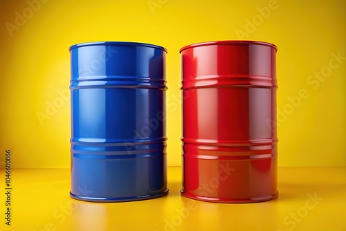 Aerial View of Colorful Oil Barrels Against Yellow Background photo