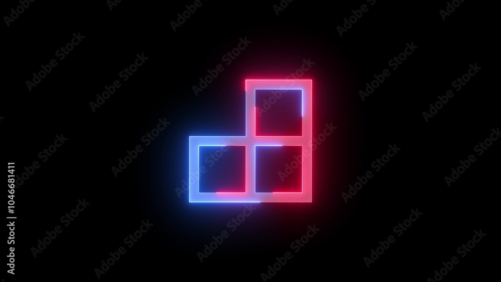 Neon symbol icon, Neon window square box icon blue red color glowing black background Neon symbol icon, Neon window square box icon blue red color glowing black background