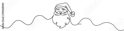 Continuous line drawing santa claus face. Christmas vector illustration