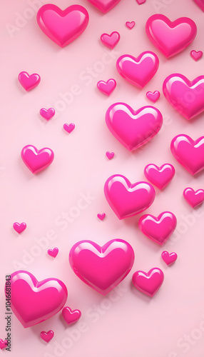 Heart background. Valentine Wallpaper with Pink love hearts. 3D Render with white shades, png