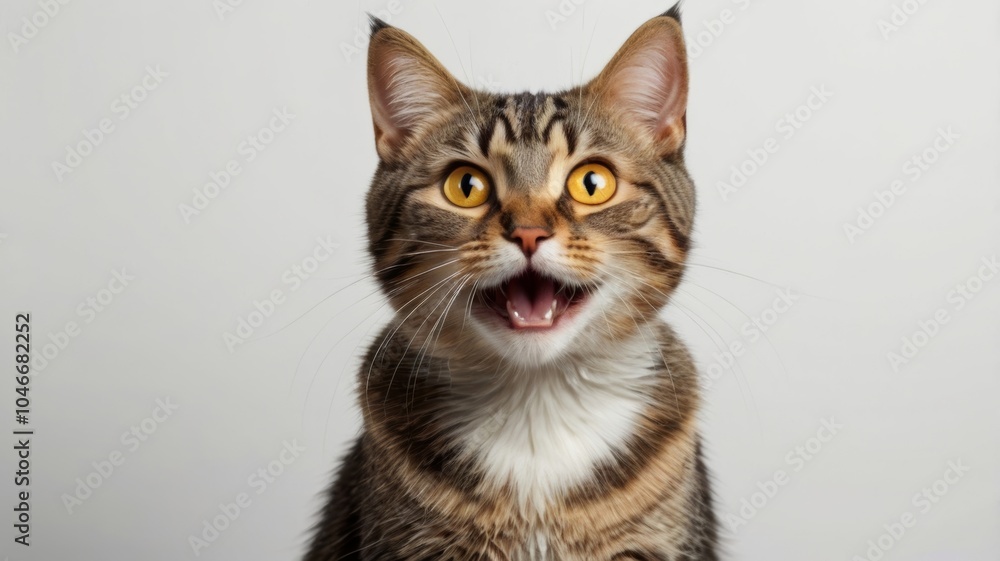 Tabby cat is meowing with its mouth wide open Tabby cat is meowing with its mouth wide open