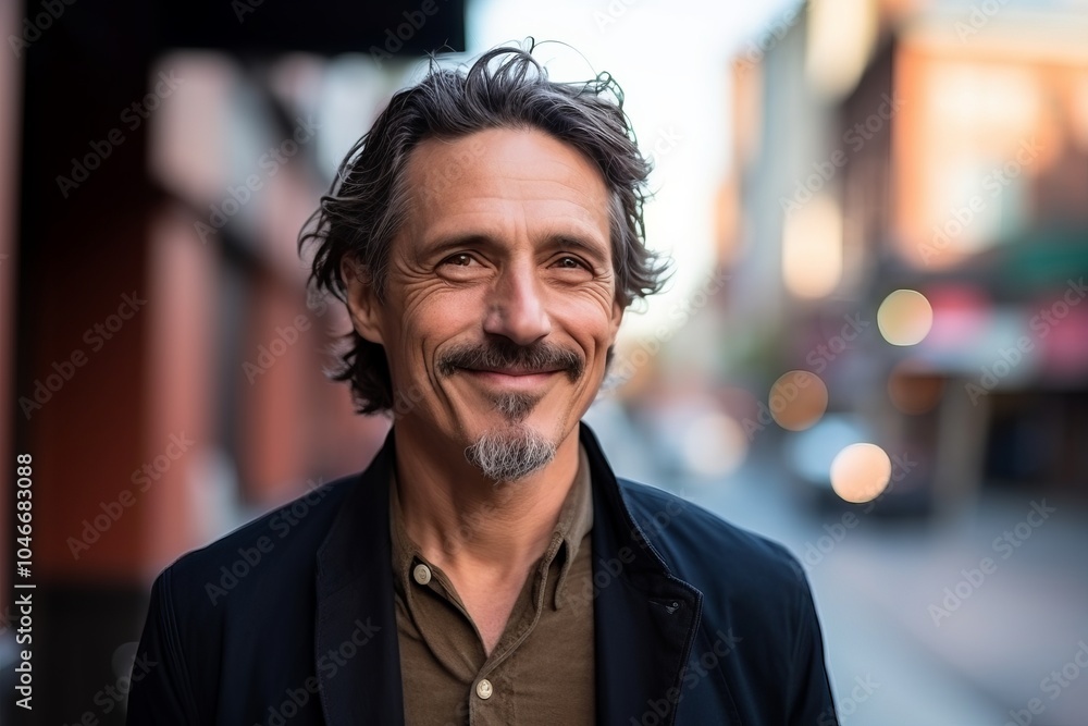 Portrait of a handsome middle aged man smiling at the camera in the city Portrait of a handsome middle aged man smiling at the camera in the city