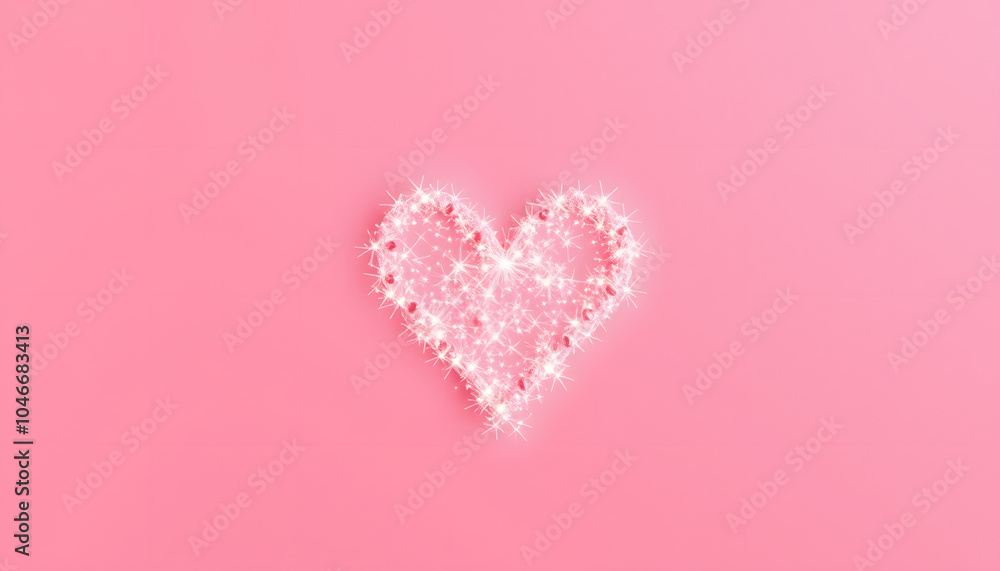 Heart symbol made of sparkles on pink background. Flat lay, top view Valentine's Day minimal holiday concept with white shades, png Heart symbol made of sparkles on pink background. Flat lay, top view Valentine's Day minimal holiday concept with white shades, png