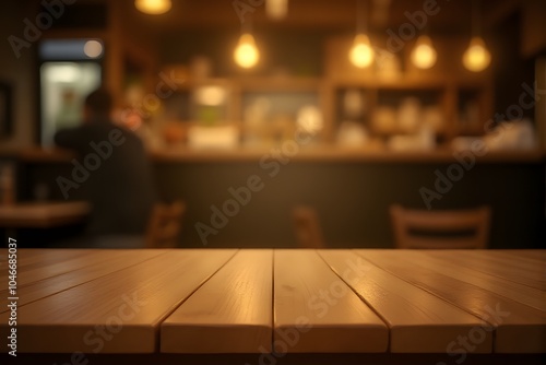 Wallpaper Mural Empty wood table top on blur light gold bokeh of cafe restaurant in dark background Torontodigital.ca