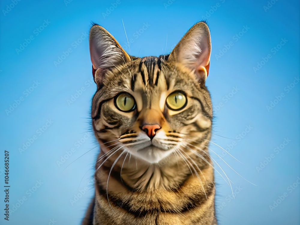 Curious Tabby Cat Against Blue Sky - Minimalist Photography Curious Tabby Cat Against Blue Sky - Minimalist Photography
