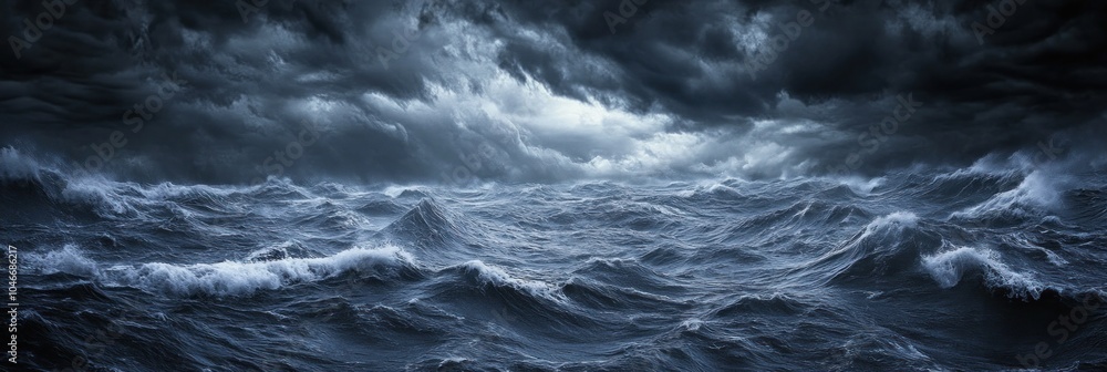 Fototapeta premium Dark storm clouds over a rough, choppy sea.