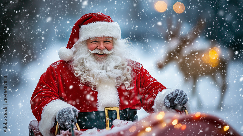 Santa Claus Delivering Gifts in a Snowy Winter Landscape Santa Claus Delivering Gifts in a Snowy Winter Landscape